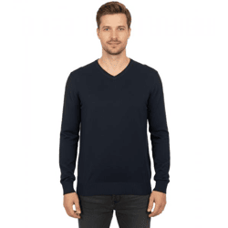 Stylischer Herren Strick-Pullover mit V-Ausschnitt Premium-Baumwolle 143-034 Dunkelblau