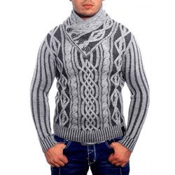 Stylischer Herren Strick-Pullover Zopfstrick-Muster Stehkragen-Sweater 3176 Anthrazit