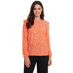 Tamaris Blusen-Shirt Damen Langarm-Bluse mit floralem Muster und kleinen Rüschen 50537609 Orange/Pink