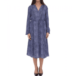 Tamaris Damen Maxi-Kleid mit Volantrock Webkleid mit Tunnelzug 30989605 Lila-Blau/Schwarz
