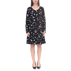 Tamaris Damen Mini-Kleid mit langen Ärmeln Web-Kleid mit floralem Allover-Print 38428365 Schwarz