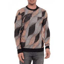Trendiger Herren Rundhals-Pullover im Wellen-Design Feinstrick-Sweater 13445 Orange