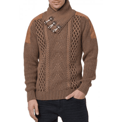 Trendiger Herren Stehkragen-Pullover mit Zopfmuster Grobstrick-Sweater 13391 Camel