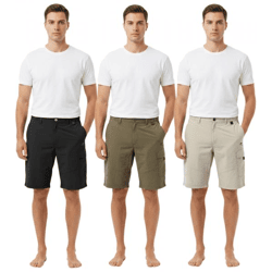 TRENTO Men's Cargo Shorts: Lightweight casual shorts with embroidered logo, available in black, olive green, or beige