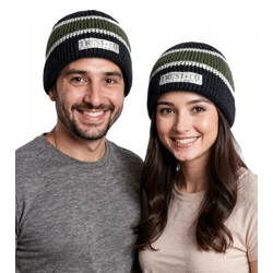 Trust Co Unisex Häkel-Mütze Winter-Mütze weiche Strick-Mütze mit Streifen Baumwoll-Mütze 1551TRT Navy/Weiß/Grün