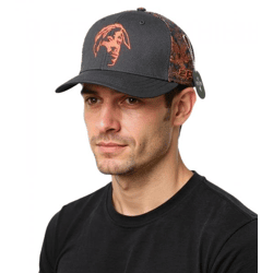 Tupac Damen und Herren Hip Hop Cap mit Tupac-Stickerei 2PAC Flat-Rim TC108517TUP4 Schwarz/Rot
