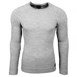 Urbaner Herren Feinstrick-Pullover Rundhals-Sweater Biker Knitwear Streetwear 6240 Grau
