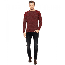 Urbaner Herren Feinstrick-Pullover Rundhals-Sweater Biker Knitwear Streetwear 6240 Rot