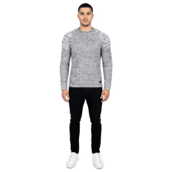 Urbaner Herren Feinstrick-Pullover Rundhals-Sweater Biker Knitwear Streetwear 6240 Schwarz/Weiß