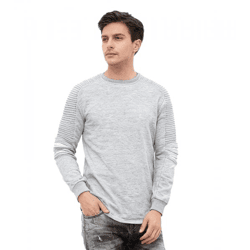 Urbanes Sweatshirt für Herren mit geripptem Ärmeldesign Pullover Sweater 19056 Grau Melange