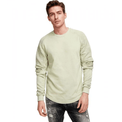 Urbanes Sweatshirt für Herren mit geripptem Ärmeldesign Pullover Sweater 19056 Hell Grün