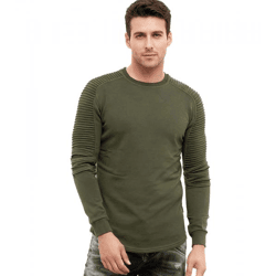 Urbanes Sweatshirt für Herren mit geripptem Ärmeldesign Pullover Sweater 19056 Khaki