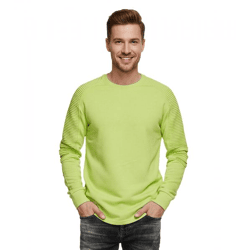 Urbanes Sweatshirt für Herren mit geripptem Ärmeldesign Pullover Sweater 19056 Lime-Grün