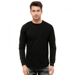 Urbanes Sweatshirt für Herren mit geripptem Ärmeldesign Pullover Sweater 19056 Schwarz