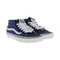 VANS SK-8 Mid Reissure Women's Genuine Leather Mid-Top Sneakers in an Old-School Design, Skater Shoes with Rubber Waffle Sole, VN0A391F5TU, Blue/White