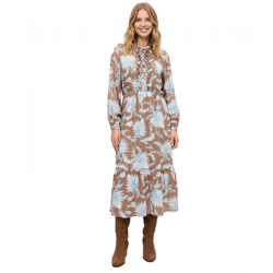 verträumtes Damen Maxi-Kleid Rüschen-Kleid Große Größen 928537 Braun/Blau