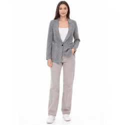 vestino Damen Blazer karierter Herbst-Blazer mit Reverskragen Alltags-Sakko 900719 Grau