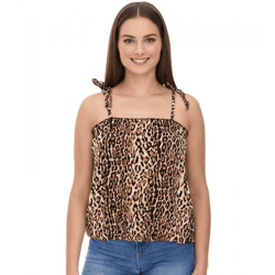 vestino Damen Blusen-Top mit Leoparden-Print Spaghetti-Träger-Top 900580 Beige/Schwarz
