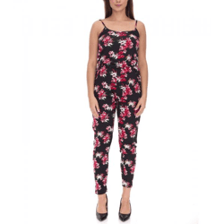 vestino Damen Jumpsuit mit Blumen-Print Sommer-Einteiler Langarm-Overall verstellbare Träger 900379 Schwarz