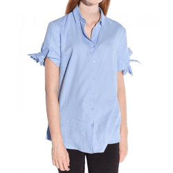 vestino Damen Kurzarm-Bluse mit Schleifen-Arm Hemd-Bluse Business-Shirt 901149 Blau