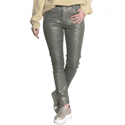 vestino Damen Leo-Print Hose mit schimmernden Details und Zierstreifen Freizeit-Hose Herbst-Hose 900828 Grün