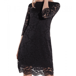 vestino Damen Spitzen-Kleid Mini-Kleid Freizeit-Kleid 3/4-Arm 900538 Schwarz