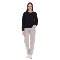 vestino Damen Sweatshirt Baumwoll-Shirt mit Strassband Pullover 900299 Schwarz