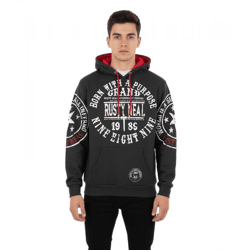Vielseitiger Herren Kapuzen-Pullover mit coolen Markenprints Hoodie Sweater 19078 Grau