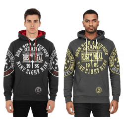 Vielseitiger Kapuzen-Pullover für Herren mit coolen Markenprints Hoodie Sweater 19078 Anthrazit mit Gelb oder Rot