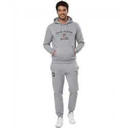 VINSON Herren Hoodie Baumwoll-Pullover mit Logo-Print Kapuzen-Pullover 104634 Grau