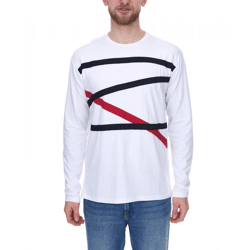 vsct Herren Longsleeve Baumwoll-Pullover mit farbigen Akzenten Rundhals-Pullover Langarm-Shirt D5643061L Weiß