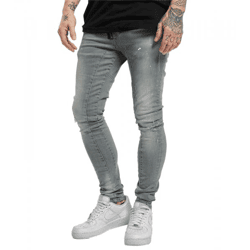 vsct Keanu Herren Slim-Fit Jeans im Destroyed-Look Denim-Hose mit Farbspritzer D5643094 Grau