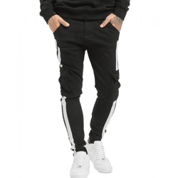 vsct Keanu Mega Stripe Herren Cargo-Hose mit seitlichen Streifen Jeans mit Beintaschen Denim D5642800 Schwarz