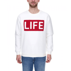 vsct Life Herren Rundhals-Pullover mit Flock-Patch auf Brust Sweater 5642974 Ecru/Weiß