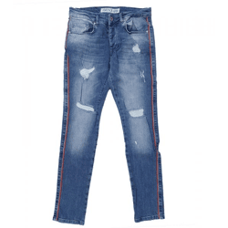vsct Thor Track Stripe Herren Jeans im Destroyed-Look Denim-Hose mit seitlichen Galon-Streifen D5642471 Blau