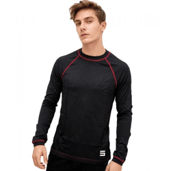 CINQUE Men's Warm Thermal Shirt, Long-Sleeve Undershirt with Cotton, Winter Shirt, Black/Red