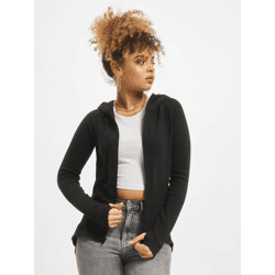 weicher Urban Classics Damen Hoodie Stretch Reißverschluss Rippbündchen mit Baumwolle Schwarz