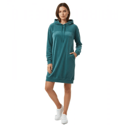 weiches KangaROOS Damen Samt-Kleid bequemes Haus-Kleid mit Kapuze Langarm-Kleid Petrolgrün