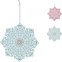 Weihnachtsanhänger Schneeflocke Holz Pastell Glitter 22 cm 3 assorti