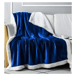 Reversible Everlasting Comfort Plush Sherpa Fleece Blanket, Cozy Blanket, 127 x 165 cm, Blue