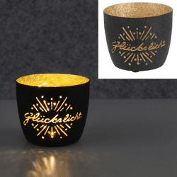 Windlicht, Glückslicht, gold/schwarz, ca. 9cmH