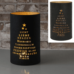 Windlicht, Weihnachten, gold/schwarz, XL, ca. 25cmH