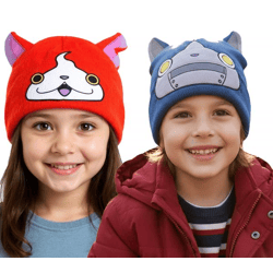 Yo-kai Watch Beanie Strick-Mütze Kinder Kopfbedeckung mit Ohren Jibanyan oder Robonyan Blau oder Orange/Pink