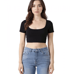 ZEGY Damen Crop-Top geripptes Baumwoll-Shirt schlichtes T-Shirt 1084 Schwarz