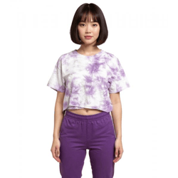 ZEGY Damen Crop-Top im Batik-Look Baumwoll-Shirt T-Shirt 1075 Lila/Weiß