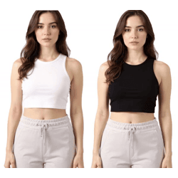 ZEGY Damen Crop-Top Tank-Top geripptes Baumwoll-Shirt ärmellos 1085 Schwarz oder Weiß