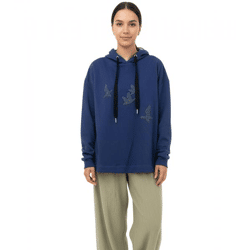 ZEGY Damen Hoodie Kapuzen-Pullover mit Vögel-Verzierungen Baumwoll-Pullover Sweater 1074 Navy