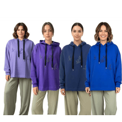ZEGY Damen Hoodie Kapuzen-Pullover mit Vögel-Verzierungen Baumwoll-Pullover Sweater 1074 in Blau, Navy, Lila, Helllila