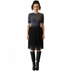 ZEGY Damen Plissee-Rock schlichter Sommer-Rock Midi-Rock 1052 Schwarz