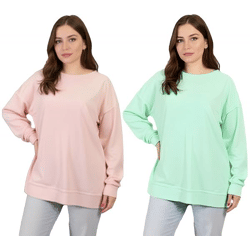 ZEGY Damen Sweatshirt schlichter Baumwoll-Pullover Rundhals-Pulli Sweater 1070 in Mint-Grün oder Rosa